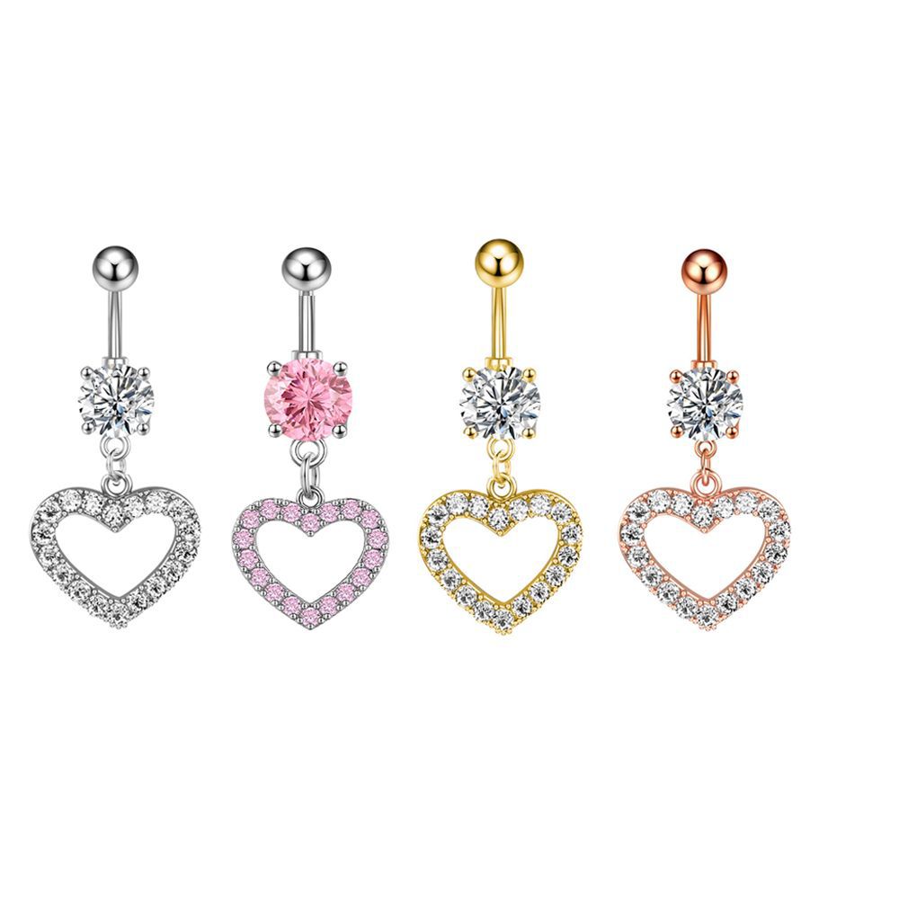 Cross-border e-commerce Amazon hot selling hollow heart-shaped zircon navel ring stainless steel navel nail piercing jewelry