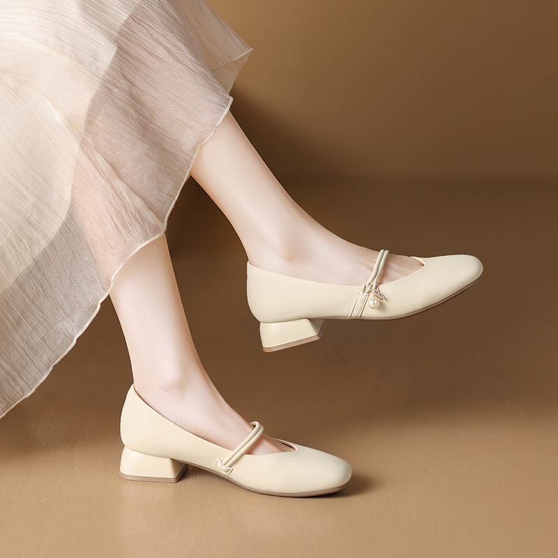 ZHR Single-Layer Shoes Women's 2023 Summer New Arrival French Style Elegant Shallow Chic Heel Mary Jane Shoes Original All-Match Casual Shoes