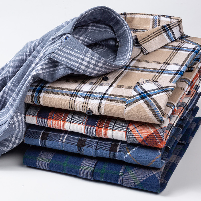 New Spring and Autumn Middle-aged and Young plus size Men's Long-sleeved Shirt Cotton Sanding Plaid Shirt Casual Trendy Single Clothes