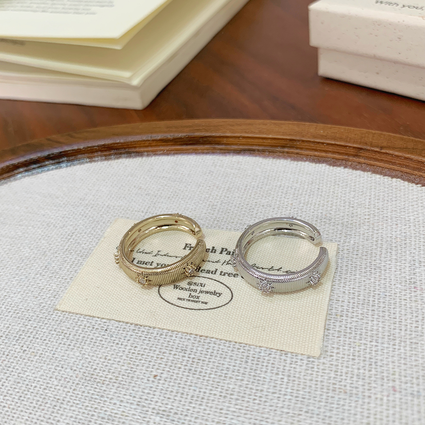 Eco-Friendly Copper Ring with Zircon Inlay, Unique Design with Textured Open Ring, Grand Statement Ring