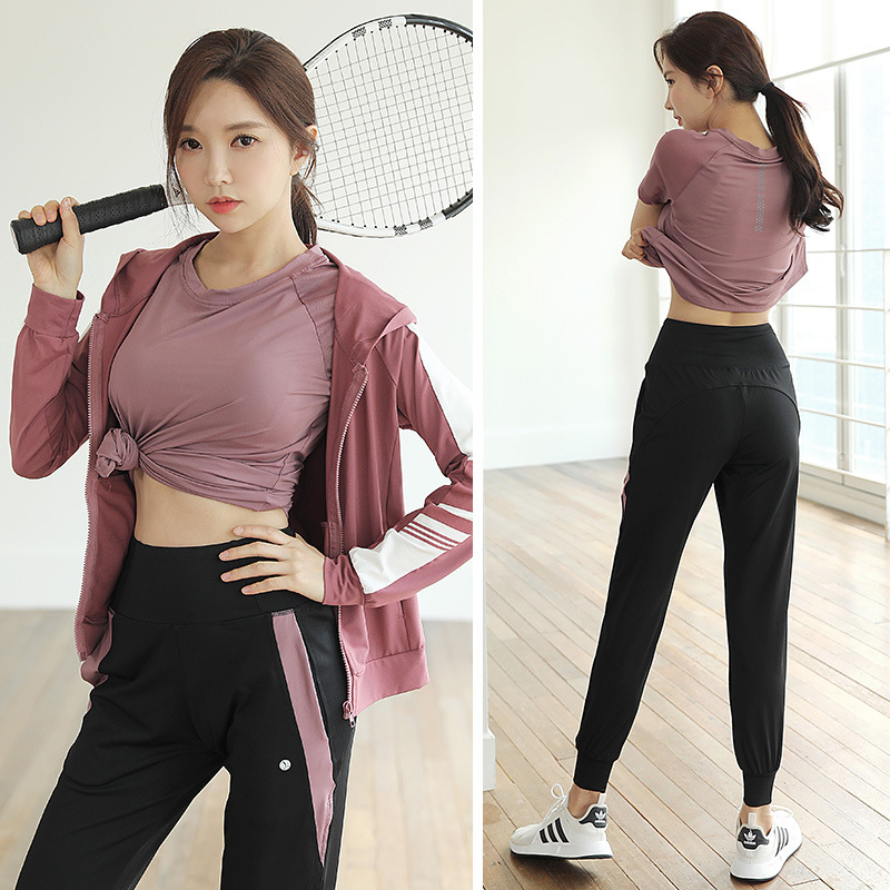 Internet celebrity yoga clothes four-piece set for women autumn and winter new quick-drying stretch gym sports suit plus size chubby girl