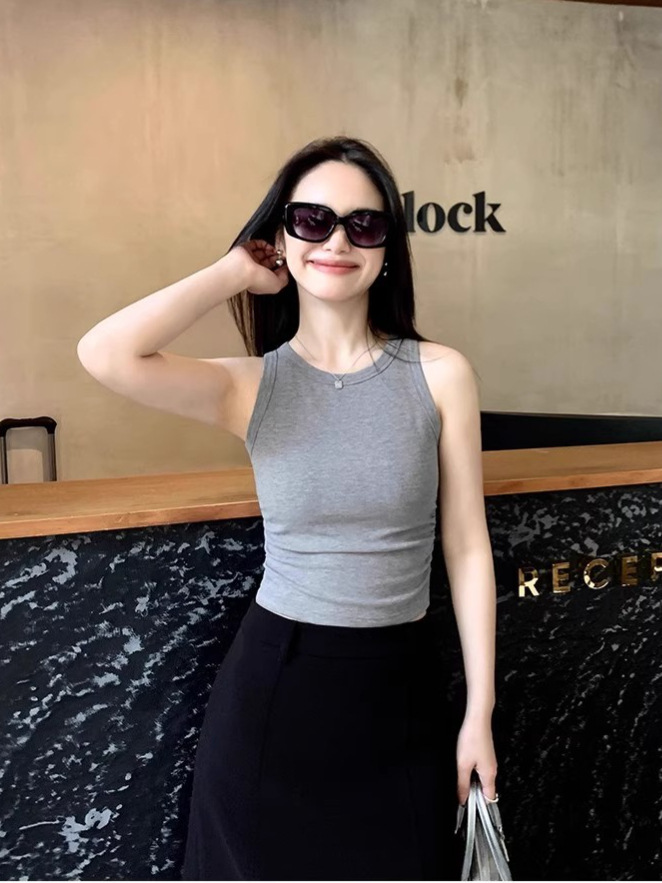 Korean Style Casual Sleeveless Tank Top T-Shirt for Women, Versatile Slim-Fit Cropped Tank Top for Summer, Outerwear Crop Top, in Stock