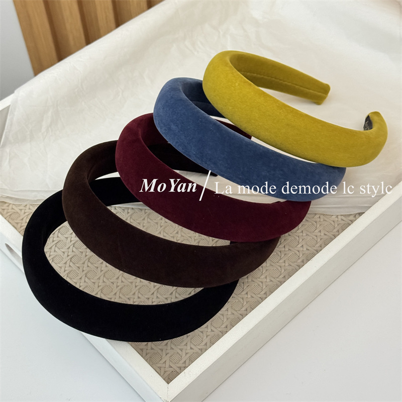 Korean Style Autumn and Winter New Color Velvet Sponge Headband High Crown Face-Slimming Small Headband Trendy Elegant Outdoor Hair Clip