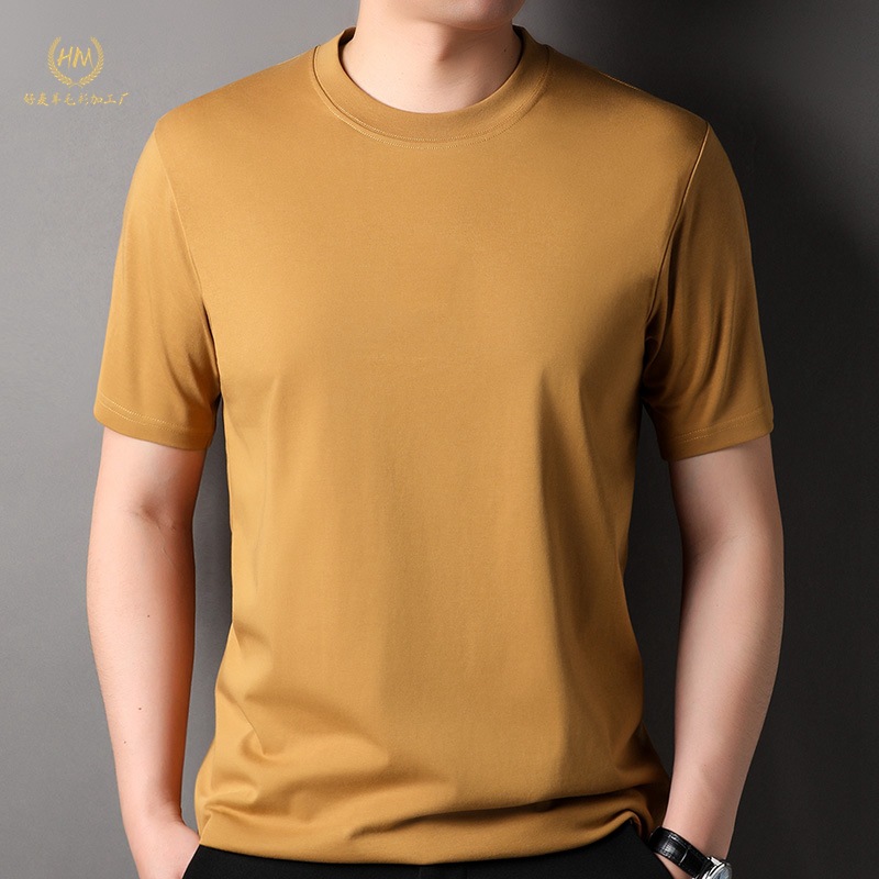 Summer Mulberry Silk T-Shirt for Men, Short-Sleeved, Loose, Casual, High-End Feel, Solid Color Undershirt Top