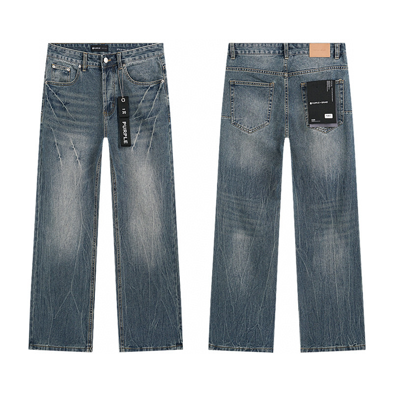 Purple Brand Trendy High Street Retro Casual Niche Loose Straight Men's Washed Jeans Pants Trendy