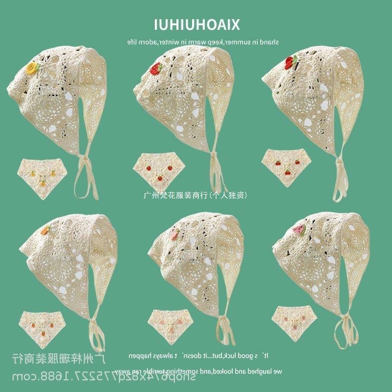Korean Style Handmade Jacquard Hollow Strawberry Cherry Decorative Triangle Towel Women's Camping Photograph Hollow Strap Bag Headscarf Hat