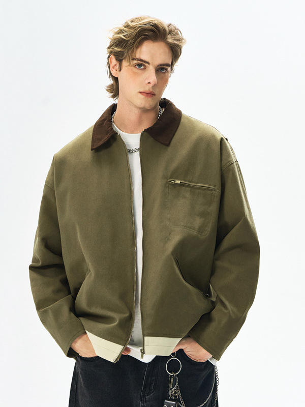 Jianheng Cross-Border Color-Blocking Washed Lapel Jacket Men's Autumn New Retro Loose American-Style Commuter Coat Trendy