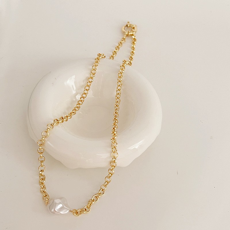 European and American Fashion Exaggerated Thick Chain Irregular Special-Shaped Baroque Pearl Stitching Necklace Distinctive Hip-Hop Necklace for Women