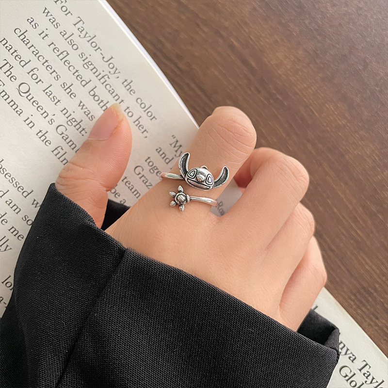 Lan zhi 925 sterling silver ring female cartoon niche Joker cute index finger ring does not fade Thai silver jewelry wholesale