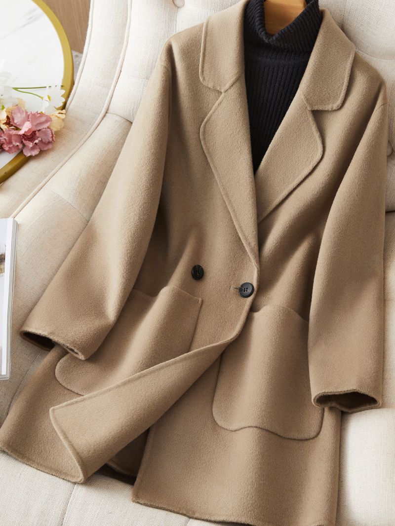 Slimming Double-Sided Cashmere Coat for Women, Mid-Length, 2026 Autumn and Winter New Style, Small-Sized Woolen Blazer