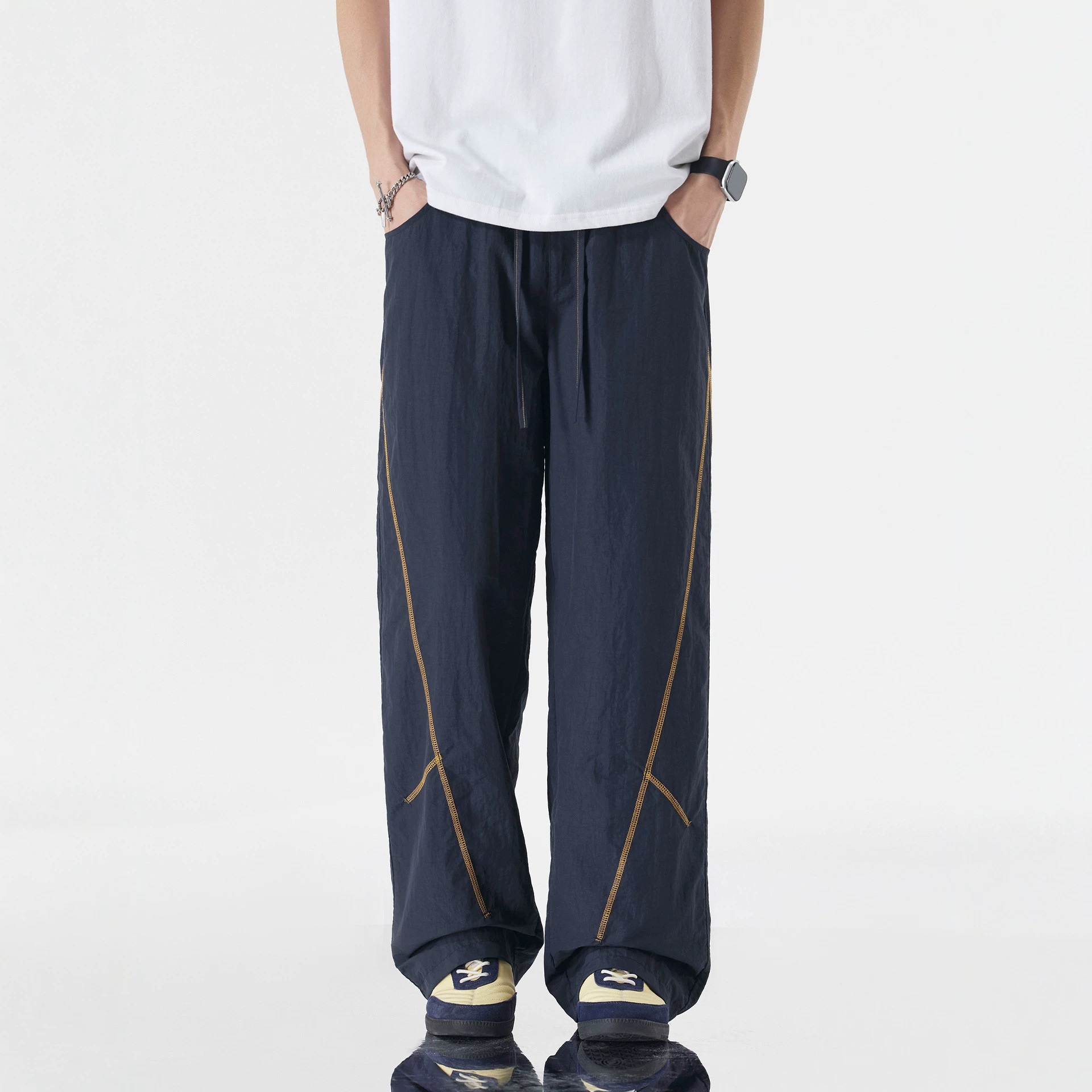Diyu Shenlong Ice Silk Quick-Dry Casual Pants for Men, Summer Thin Trendy American-Style Loose Straight-Leg Sports Trousers for Men
