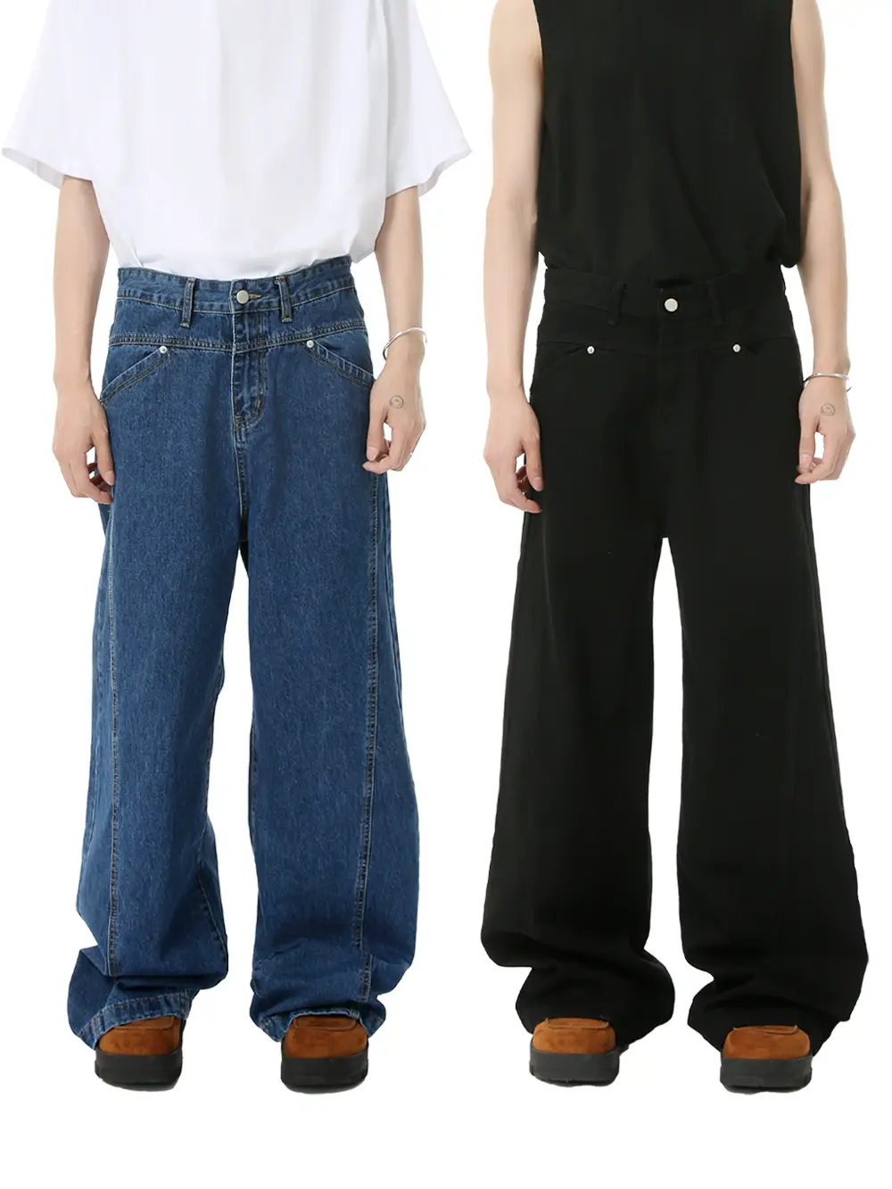 MTLCLOTHES Men's Wear | Korean Style High Street Straight Tube Deconstruction Split Line Design Sense Solid Color Casual Jeans Trendy