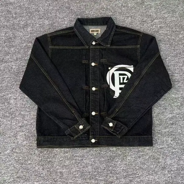 Corteiz Alcatraz Denim Jacket with Button-Down Collar, Loose Fit, Versatile and Trendy ins Top for Men, Suitable for Spring and Autumn