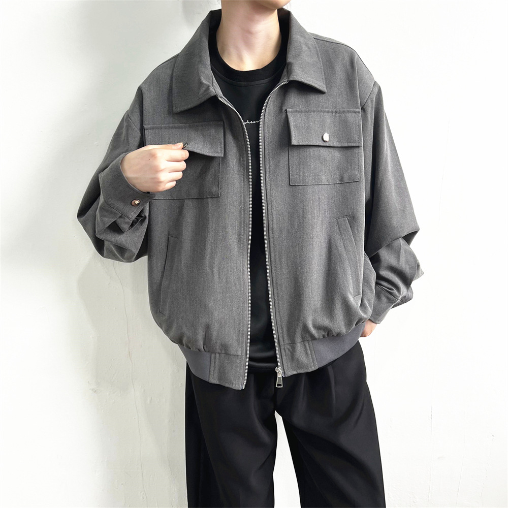 Autumn new men's lapel workwear jacket men's lapel trendy casual loose all-matching top men's