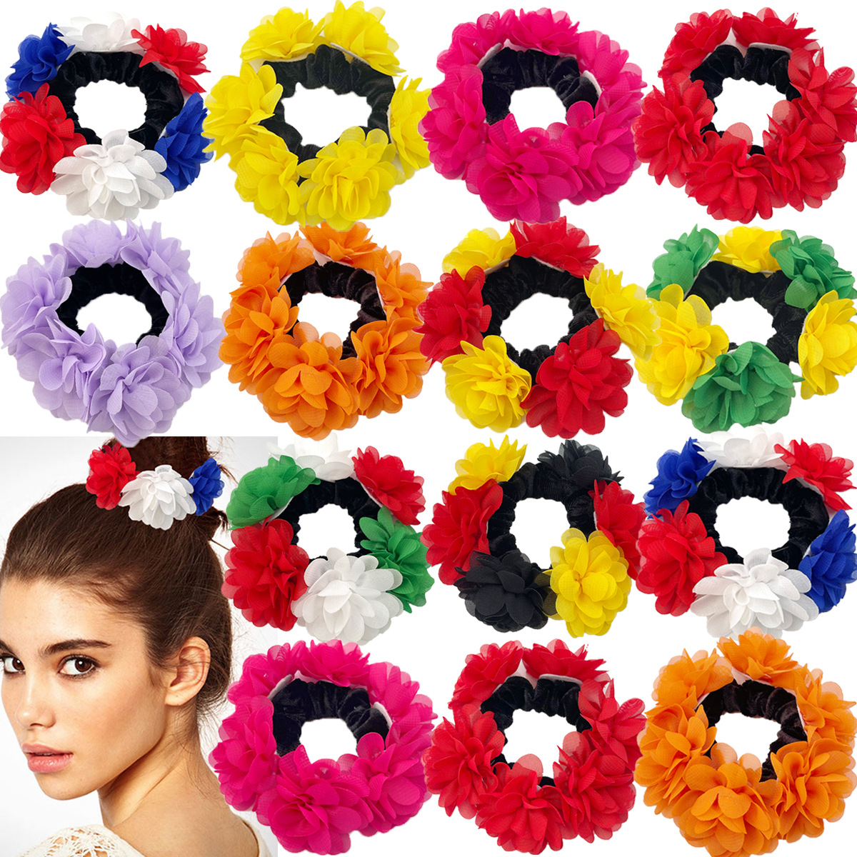 Daisy Hair Tie, Sunflower Ponytail Hair Rope, High-End Fan Hair Accessory, Realistic Fabric Scrunchie, Bow