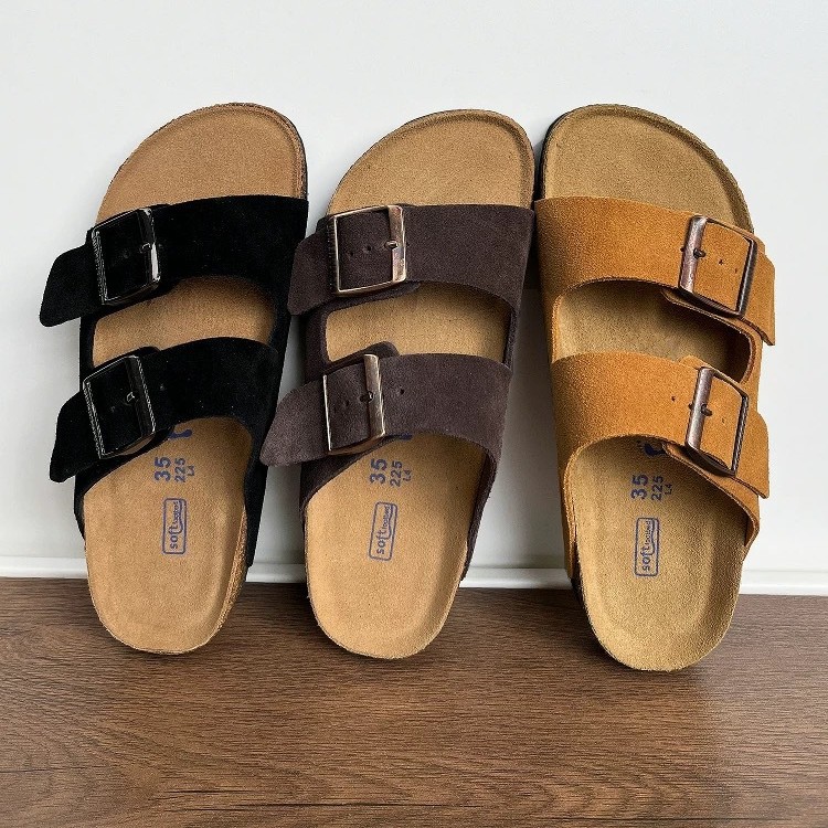 Birkenstock Cork-Soled Sandals for Men and Women, 2026 New Model, Genuine Leather Double Buckle Two-Strap Retro Birkenstock Shoes QC-foto från 1688 på Qualit.ly