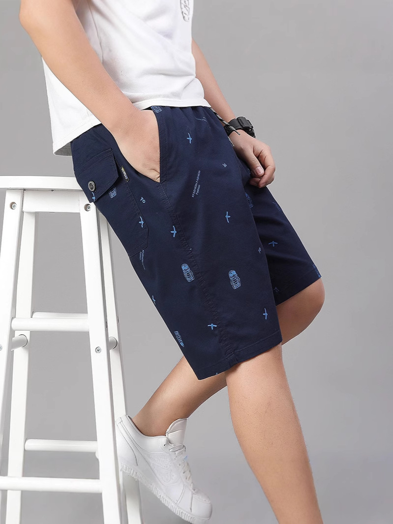 Cross-Border Size Summer Youth Men's Pure Cotton Casual Beach Shorts Floral Pants Elastic Waist Five-Point Shorts Trendy Brand Plus Size