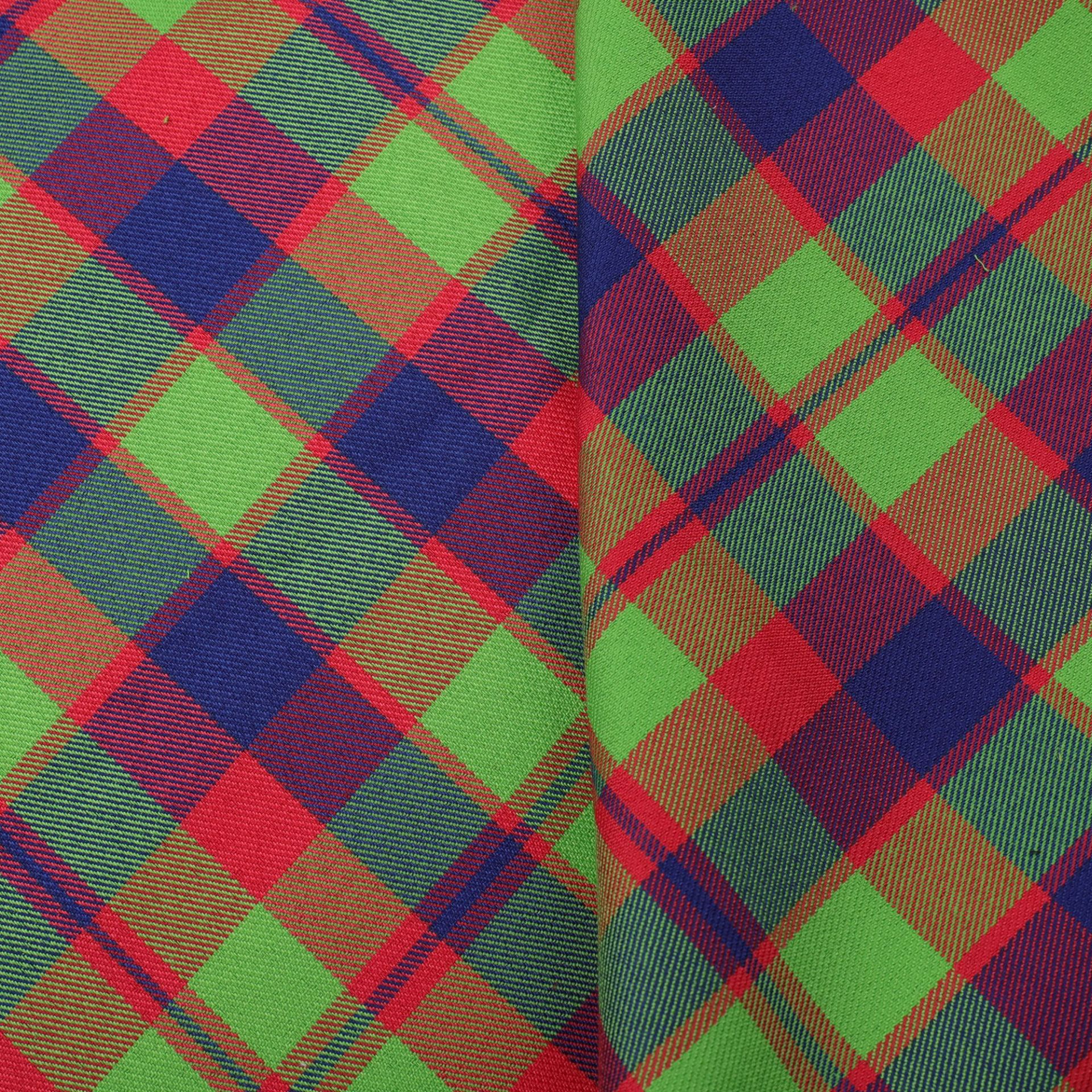Polyester Stretch Red and Green Colorful Plaid Dopamine Daddy Wide Leg Loose Pants Children's Clothing Dress Tablecloth Fabric