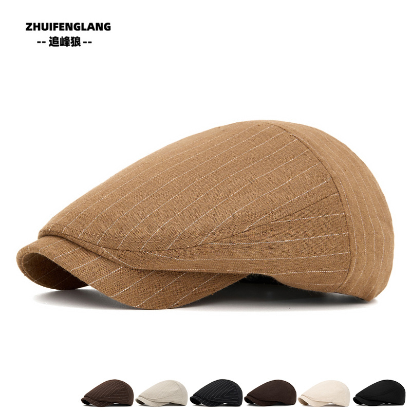 Men's Spring Korean-Style Striped Beret Retro Newsboy Hat Sun Hat for Women British Style