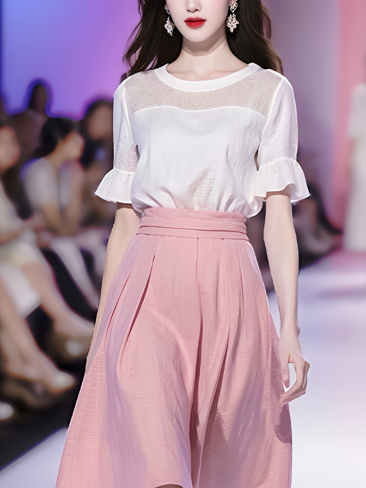 This year's popular beautiful suit skirt women's summer wear with a set of comfortable age-reducing shirt skirt two-piece set
