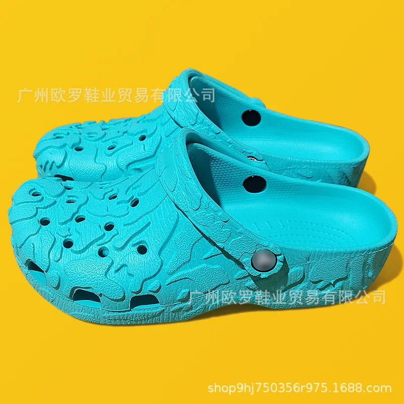 2025 map style men's and women's shoes with crochet holes, casual beach shoes, trendy toe caps, slippers, breathable sandals