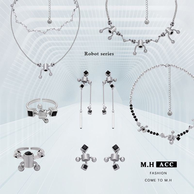 Original silver gray robot ring women's wholesale opening high-level cross-border ring light luxury style personalized hand jewelry