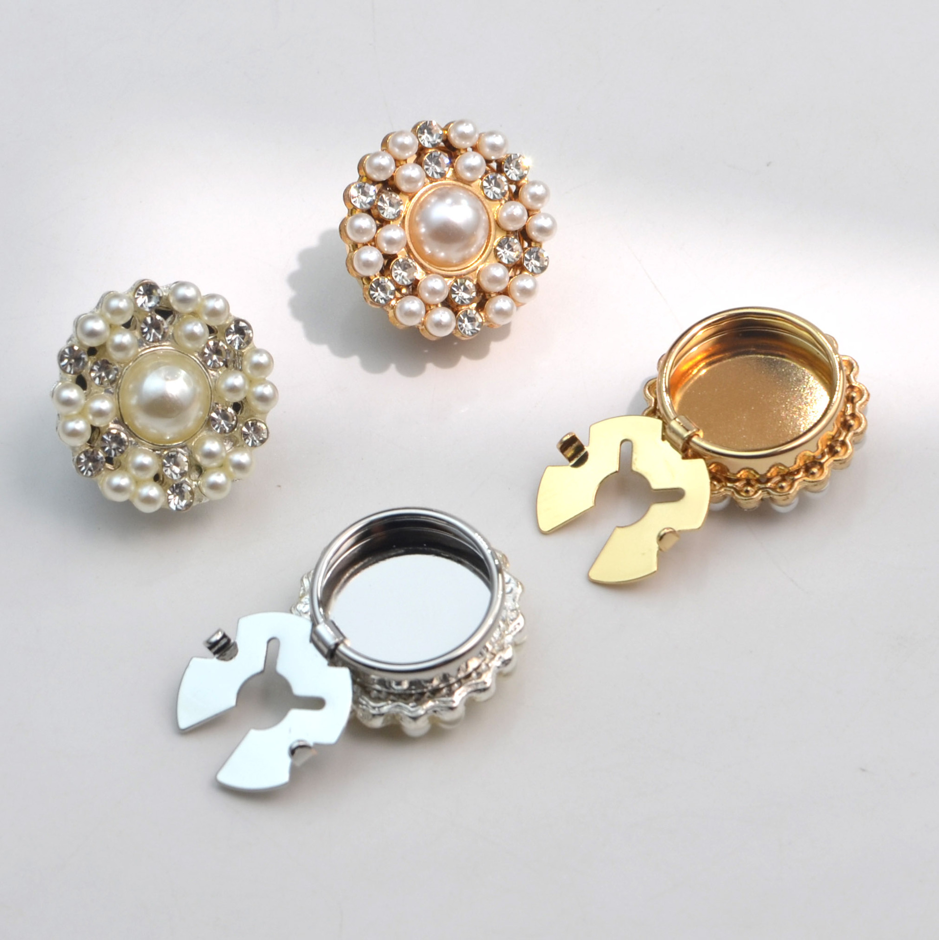 Button Cover Manufacturer Cross-Border Shirt Cufflinks Cuff Pearl Round Rhinestone Jewelry Diamond Button Cover