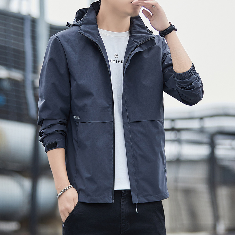 Cross-border wholesale Jacket men's urban spring loose hooded windproof Jacket pilot Jacket thin Jacket