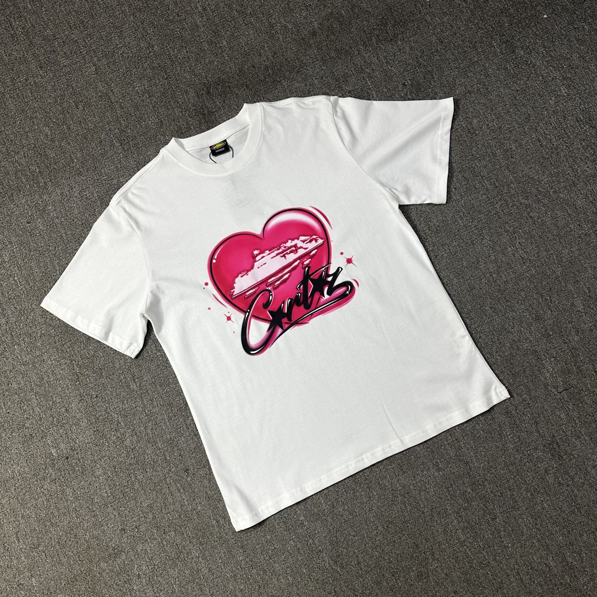American High Street Flame Letter Print Unisex Loose Casual Retro Round Neck Short-Sleeved T-Shirt
