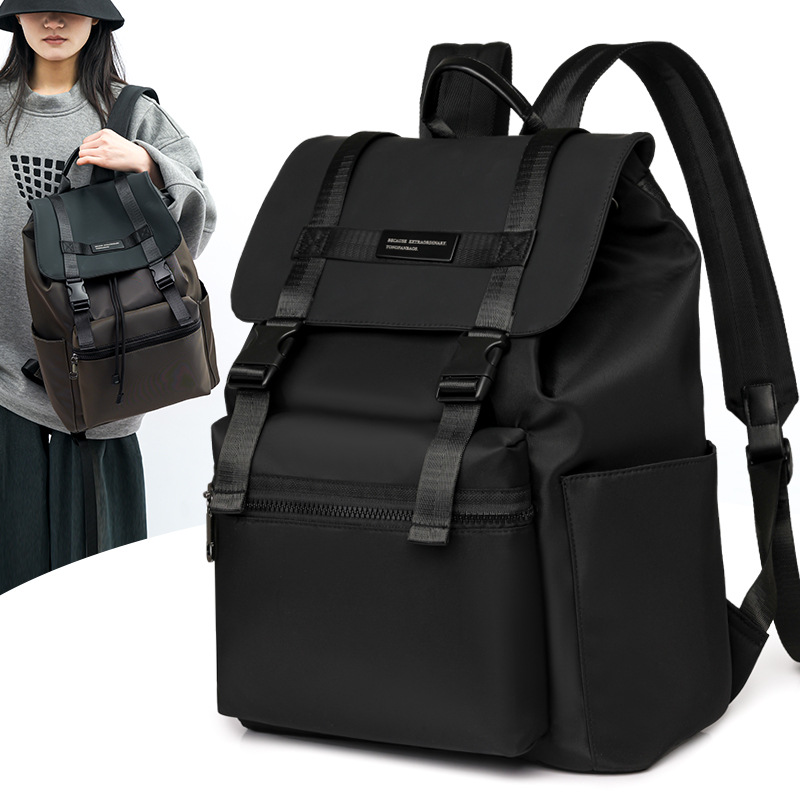 Simple Large-Capacity School Bag Black Waterproof and Stain-Resistant Student Backpack High-End Casual Travel Backpack Computer Bag