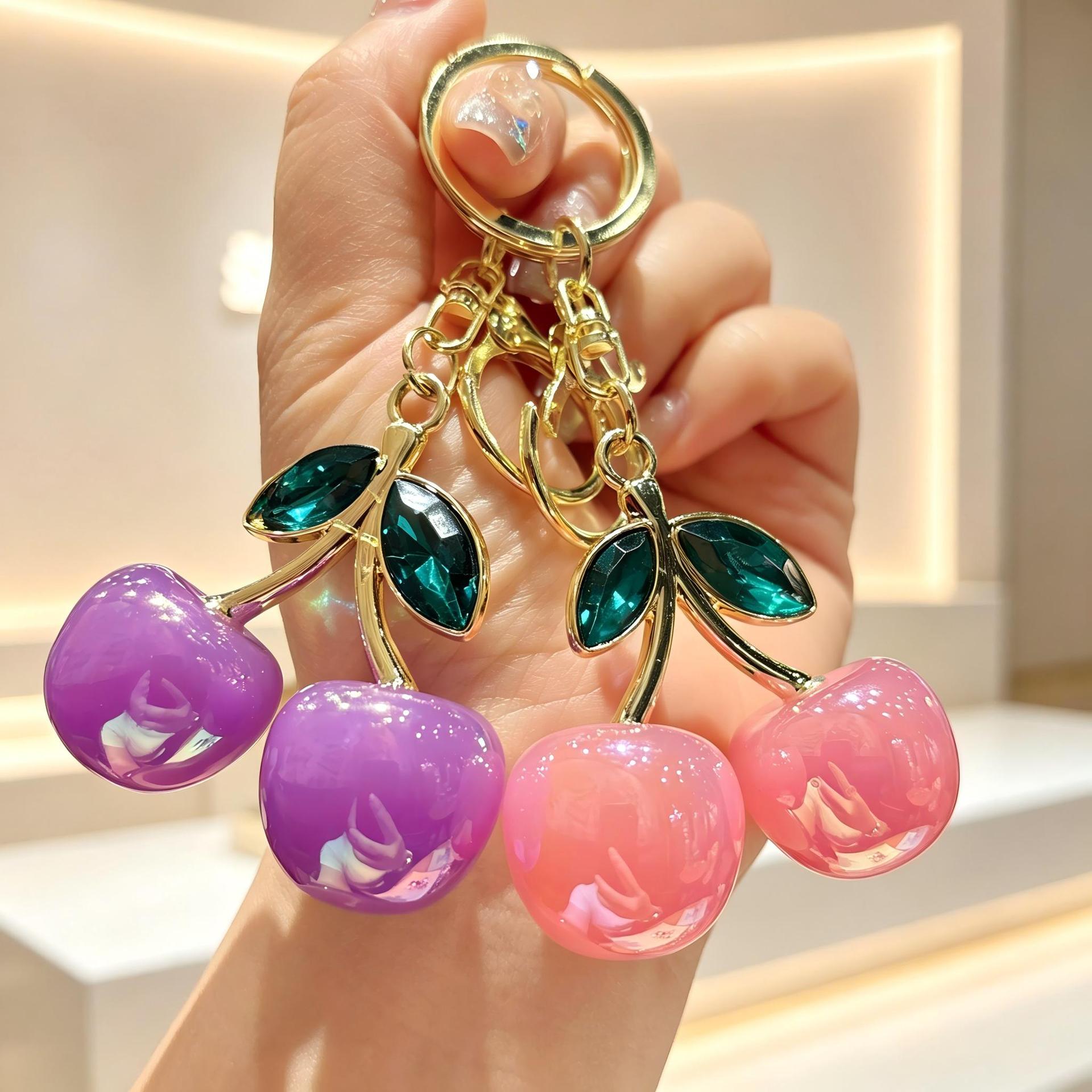 Cross-Border Electroplated Small Cherry Keychain Creative Design Fresh and Versatile Fashion Bag Accessory Gift for Best Friends