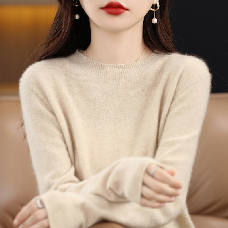 Skin-Friendly First-Line Ready-To-Wear Round Neck 100 Pure Shirt Spring, Autumn and Winter Bottoming Shirt Women's Sweater Short Knitted Knitwear Thin