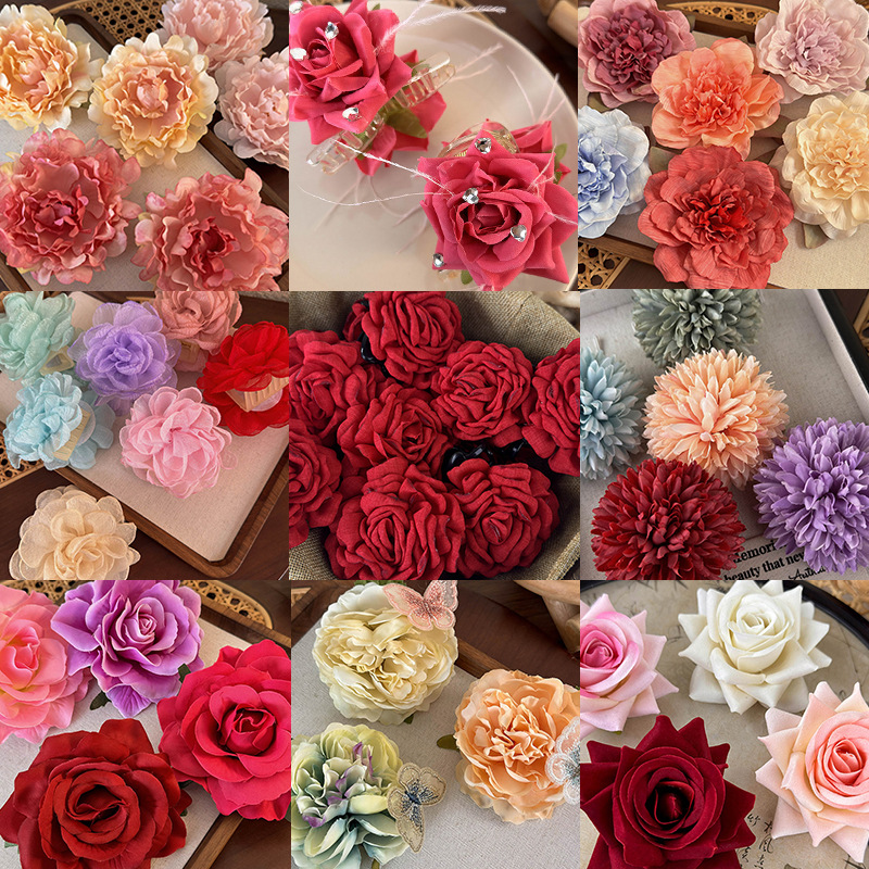 Sweet Fabric Artificial Flower Hairpin Clip Girl Small Fresh Back Head Shark Clip Popular Holiday Style Hair Accessory