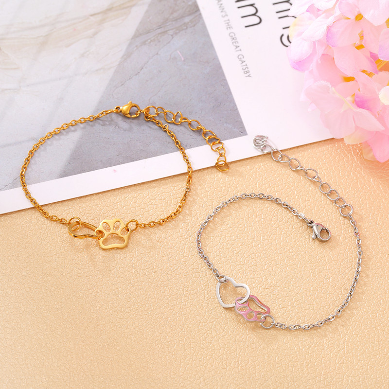 Cross-Border Fashion Cat Claw Animal Foot Palm Titanium Steel Bracelet Anklet Wholesale Stainless Steel Jewelry Crystal