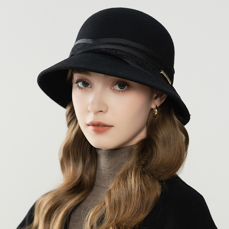 New French-Style Retro Simple Wool Felt Hat for Women, Elegant Fisherman's Bucket Hat, Fashionable Winter Hat for Socialites, Wholesale