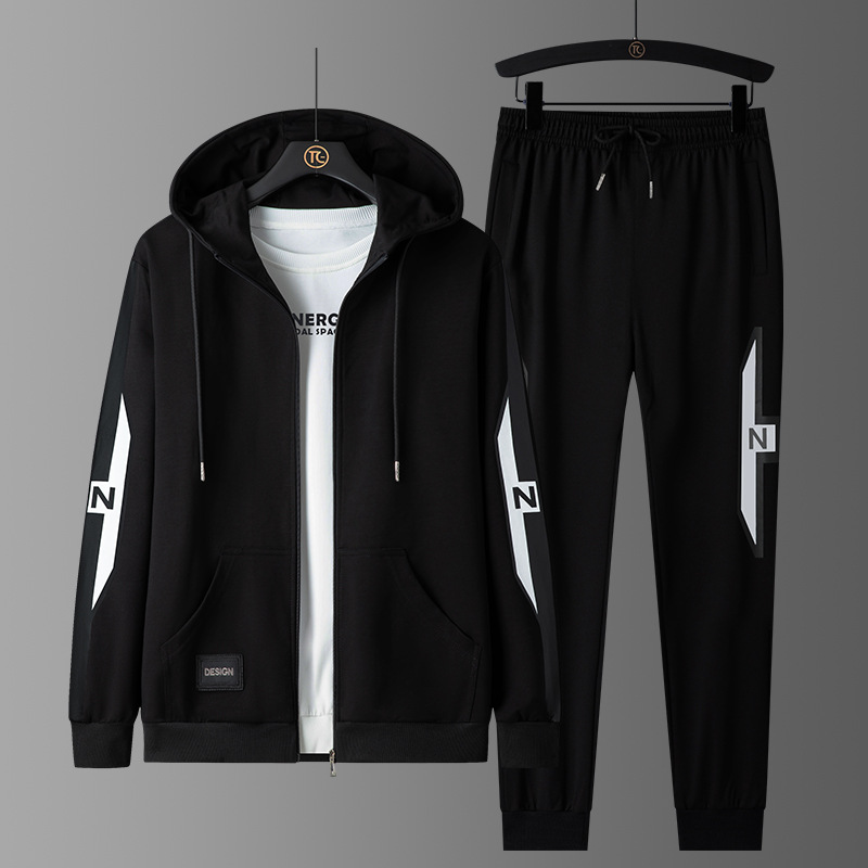 L-8Xl Spring & Fall Sports Suit Men's Trendy Brand Hooded Sweatshirt Casual Plus Size Suit Men's Handsome Two-Piece Set