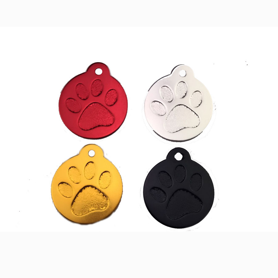Simple Round Pet Foot Print Aluminum Alloy Dog Tag Tag Tag Identification Card Anti-loss Card Engraving Collar Jewelry
