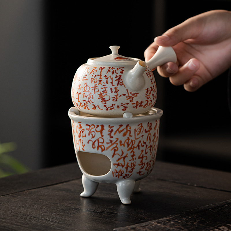 Soda Glaze Pottery Mud suit Tea Boiling Pot Side-handle Pot Small Air Stove Alcohol Carbon Furnace Enclosing Furnace Tea Boiling Household