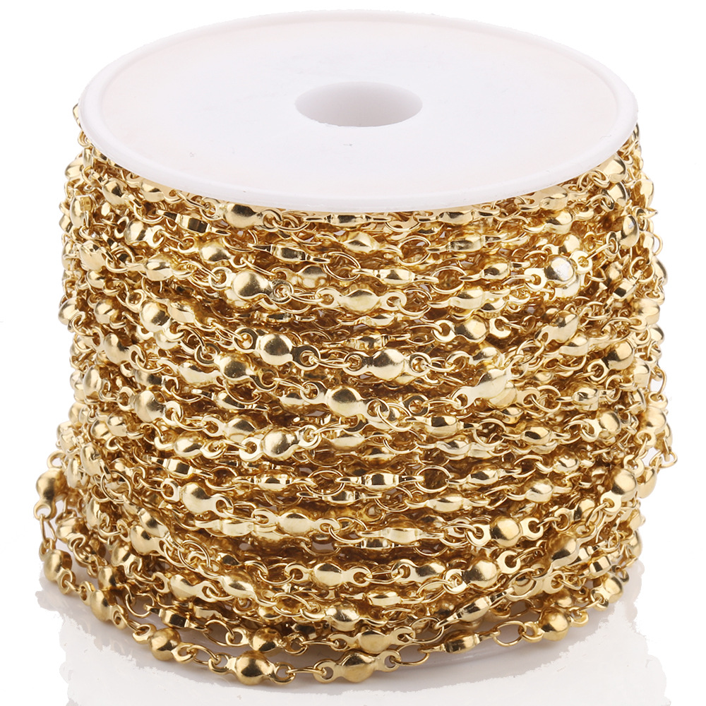 Color preserving 18k golden stainless steel round bead handmade chain small round bead beanie chain bracelet necklace accessories whole meter chain