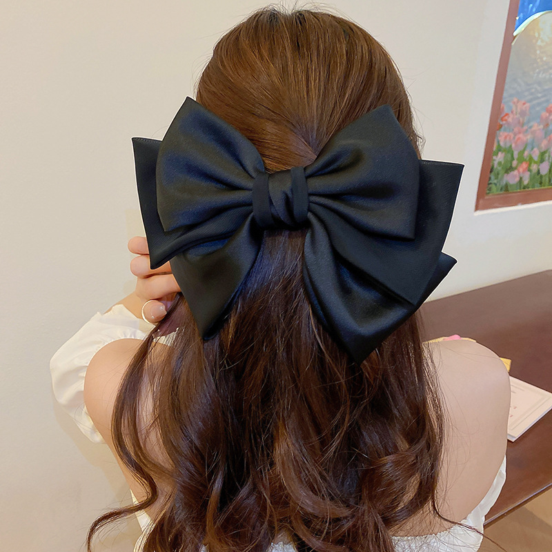 French Princess Style Black Bow Spring Clip Fashionable Top Clip Hair Clip Elegant Temperament High-End Hair Accessories Wholesale