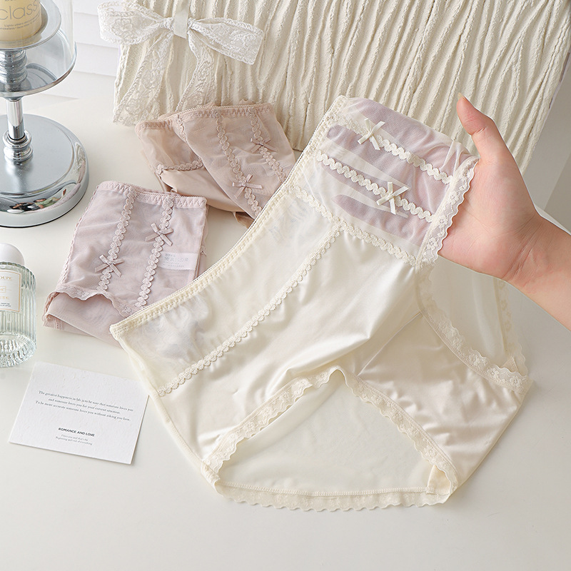New Lace Panties for Women, Silky Satin Mid-Waist Sexy Women's Panties, 7A Antibacterial Pure Cotton Crotch Lace Women's Panties