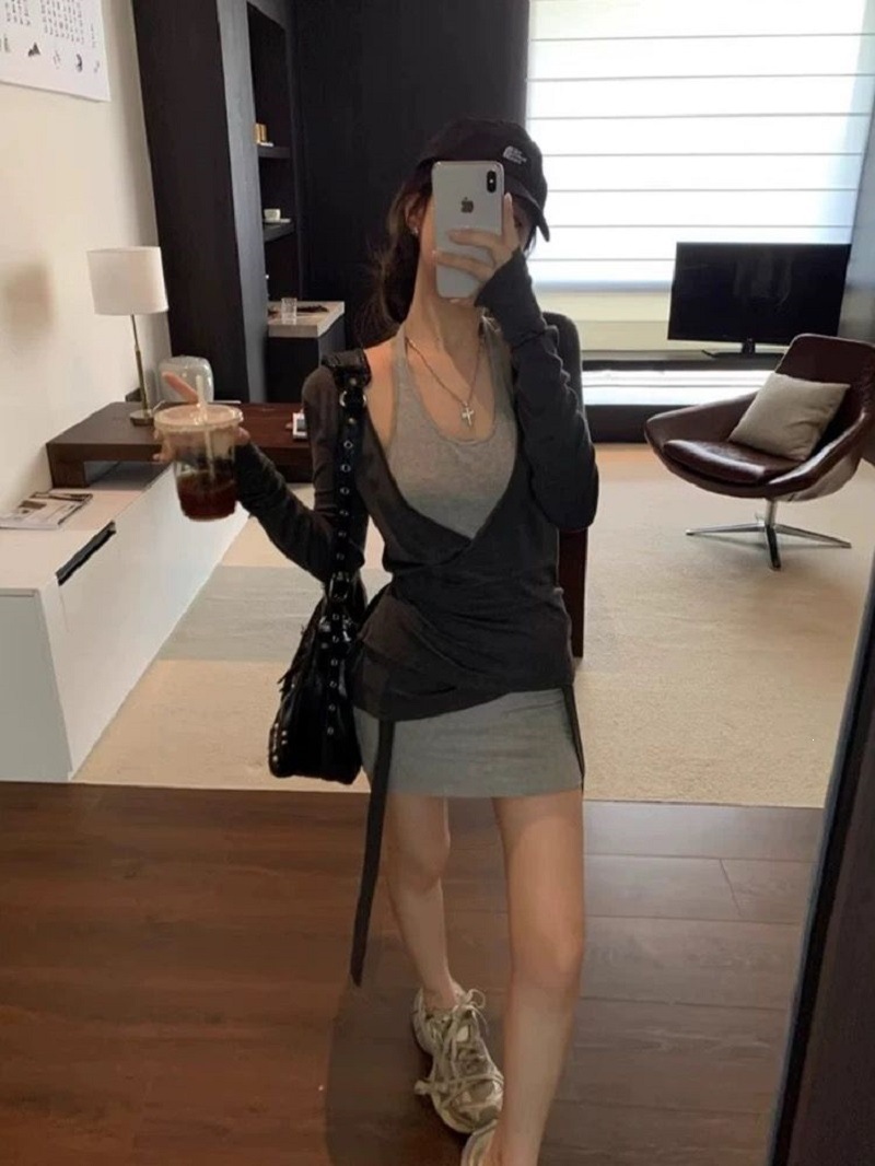 Purely Sexy and Spicy Girl Style Halter Neck Tank Top Dress, Women's Fitted Slimming Lace-Up Cardigan Two-Piece Outfit