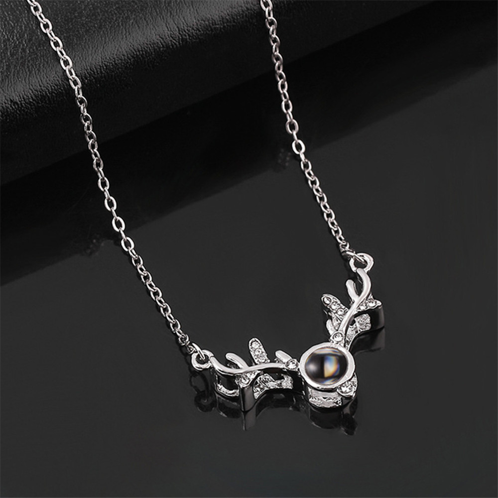 Tiktok same style one deer has your projection necklace antlers 100 languages I love you memory elk pendant