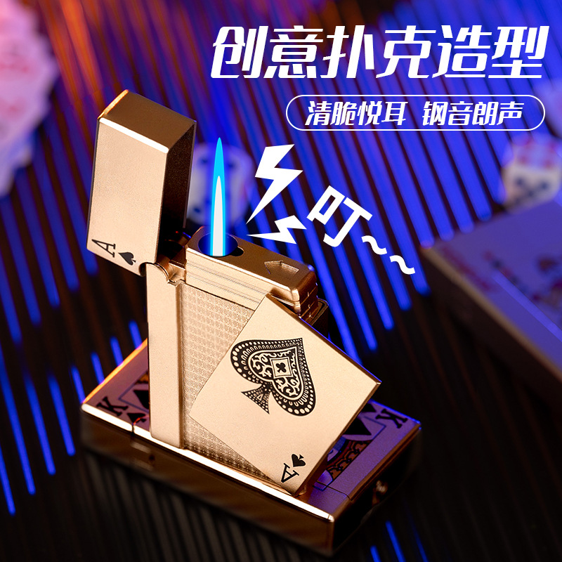 PL138 Langsheng Poker Direct Blue Flame Inflatable Lighter Creative Advertising LOGO Laser Making Lighter