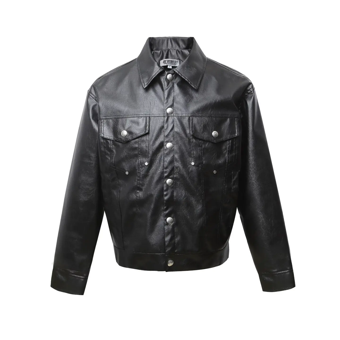 K46 American Retro 2025 Spring Street Neutral PU Leather Metal Buckle High-end Design Men's Jacket Coat