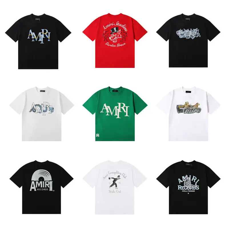 24Ss Cross-Border European and American Trendy Brand Amri Foam Letter Year of the Dragon Limited Pattern Short-Sleeved T-Shirt for Men and Women High Street Half-Sleeve