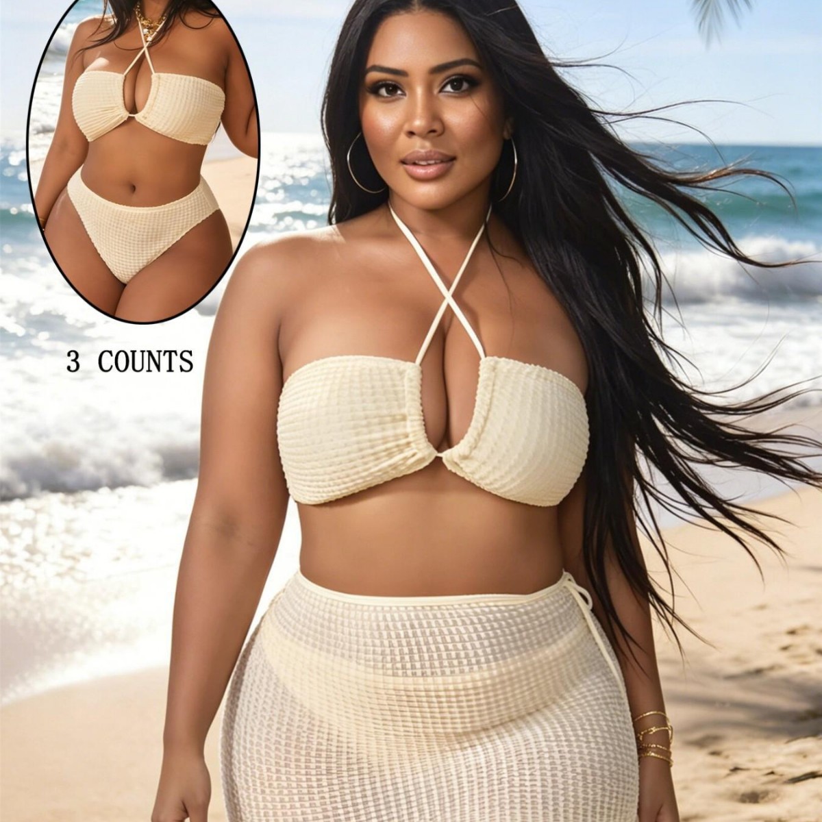 Shencai Cross-Border European and American Plus Size Cross Halter Sexy Two-Piece Bikini with Cover-Up Skirt Three-Piece Set Aliexpress T705