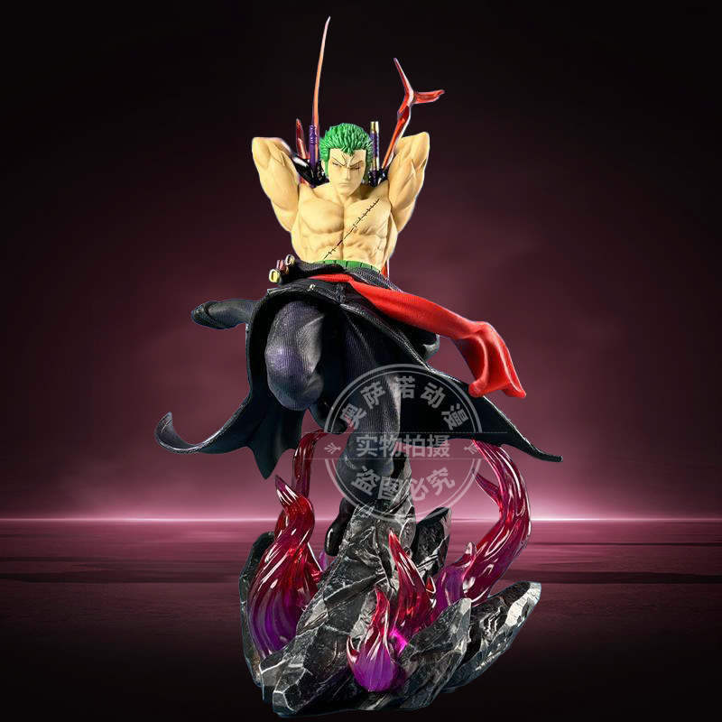 One Piece high quality hand-made three-knife flow draw knife Saolong double head can be changed animation hand-made model statue ornaments wholesale