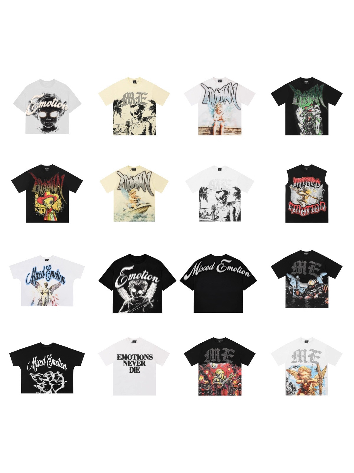 Cross-Border Mixed Emotion Angel Alien Print T-Shirt for Men and Women, High Street Loose Fit, Rhinestone Round Neck Short Sleeve QC-foto från 1688 på Qualit.ly