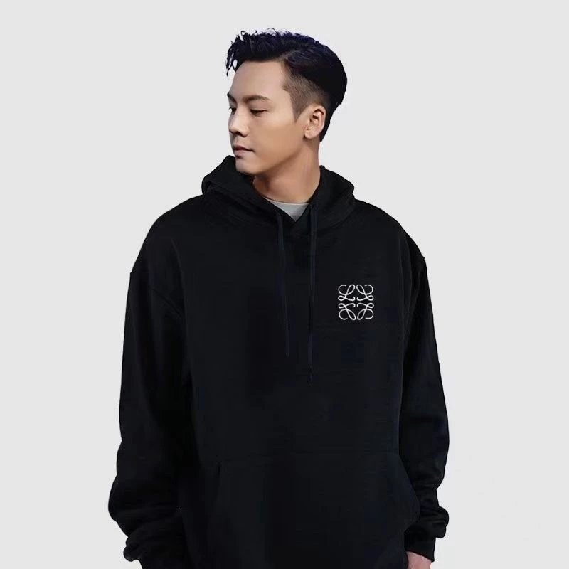 Embroidered Luo Yi Hooded Round Neck Pure Cotton Sweat for Men and Women Lovers Loose Trendy Brand Sports Casual All-match Top
